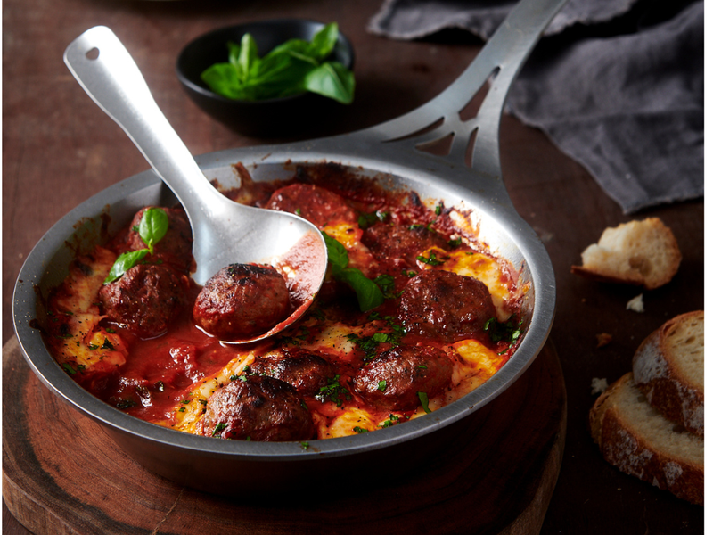 Homemade Beef and Pork Meatballs with Tomato Sauce and Mozzarella
