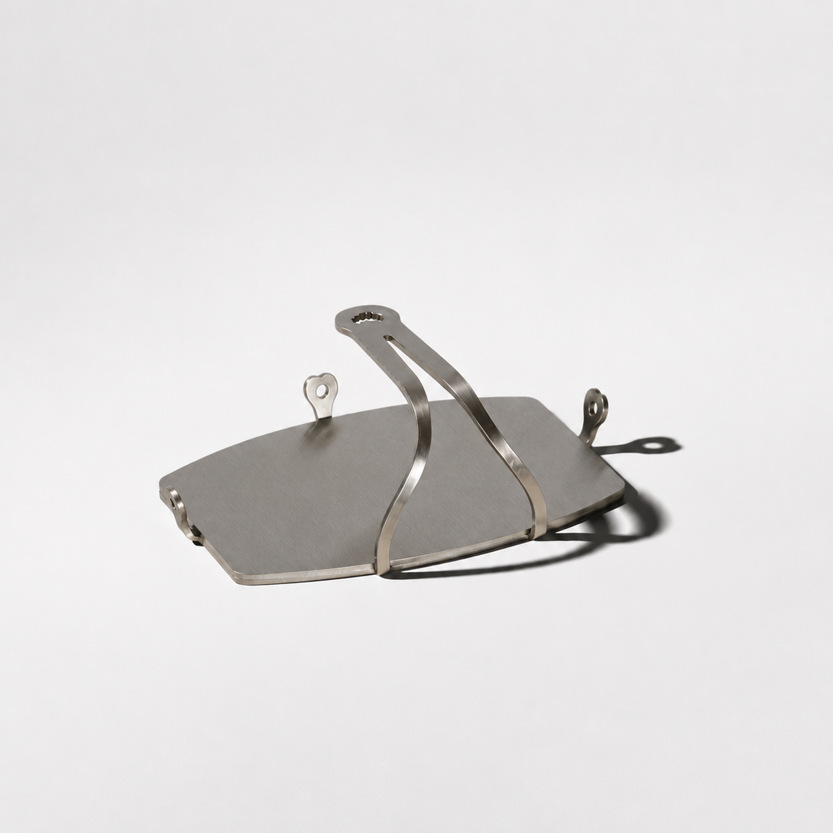 Solidteknics stainless steel fish press with flat plate and looped handle