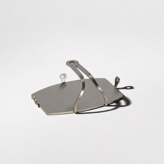 Solidteknics stainless steel fish press with flat plate and looped handle