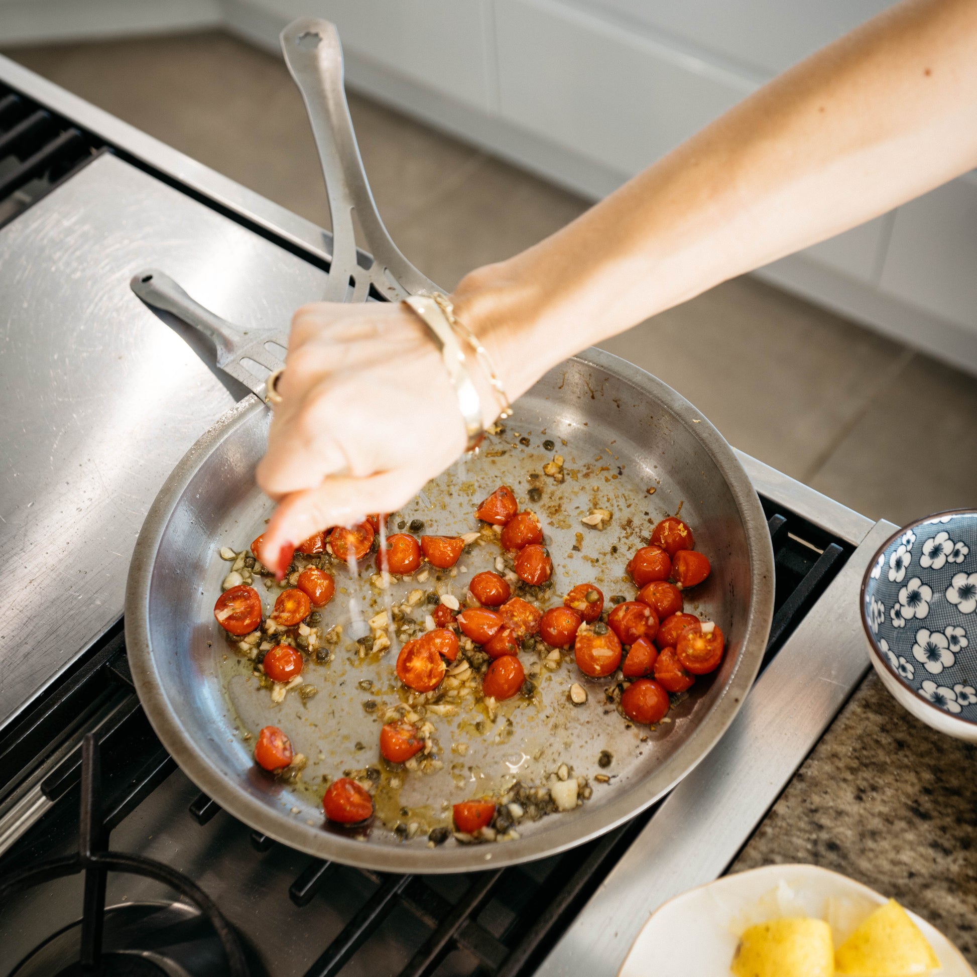 stainless steel frypan gas stovetop